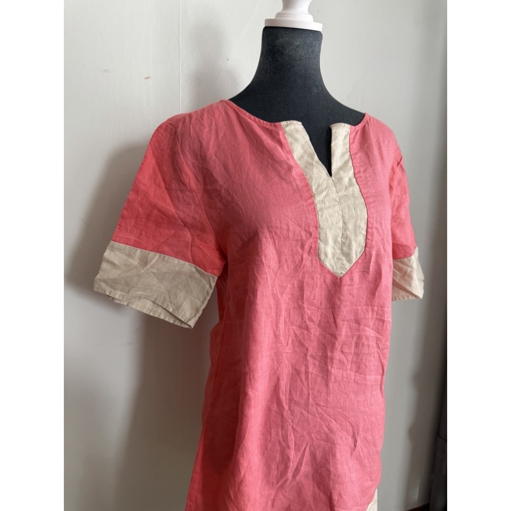 Linen Carrie Pink Shift Dress: Minimalist Preppy Old Money XS French Curve - Picture 2 of 10